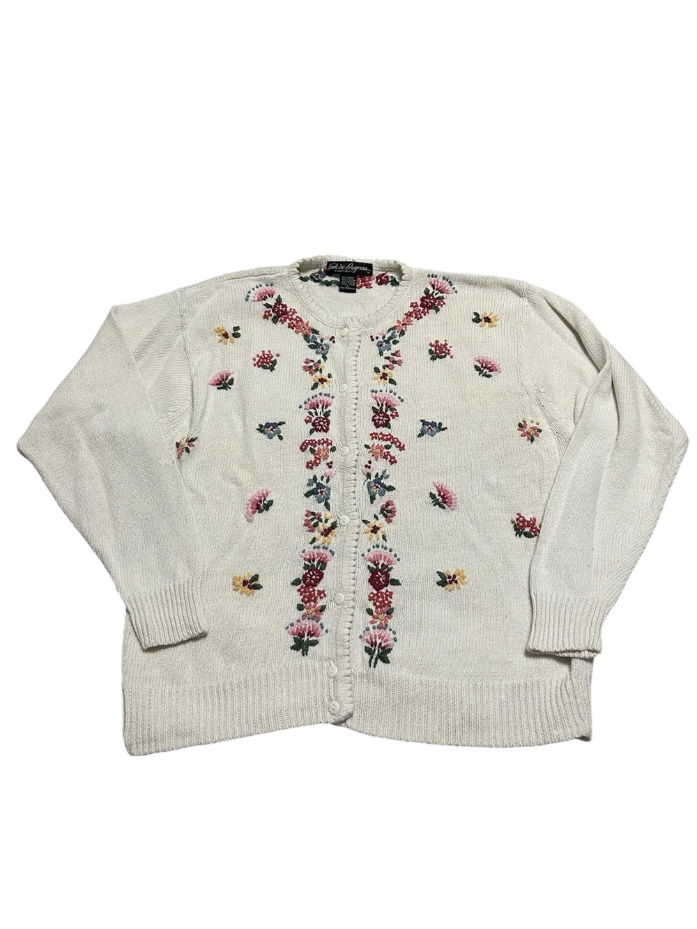 Vintage 90s Women’s Large Floral Embroidered Cardigan Sweater